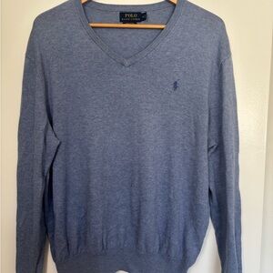 Ralph Lauren Men's Heather Blue V-Neck Sweater
